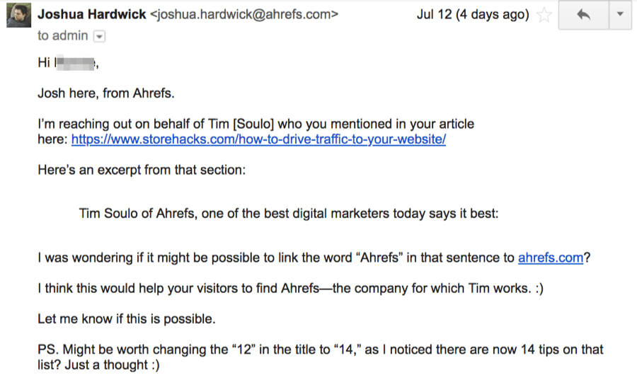 unlinked mention outreach mail