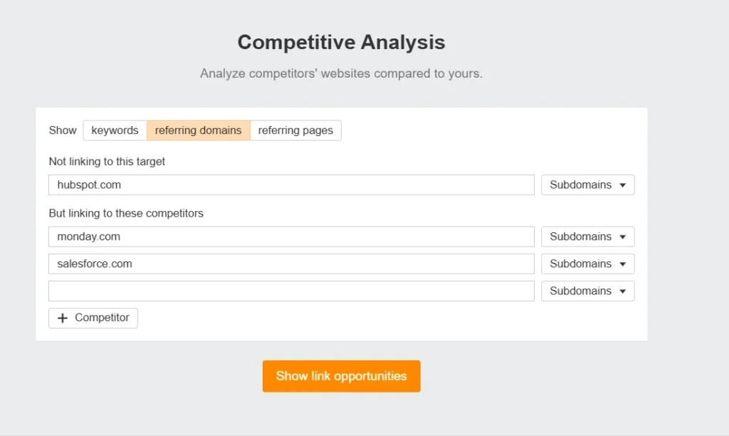 competitor’s website URL