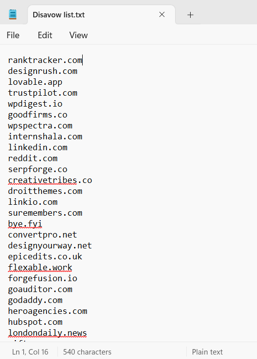 disavow list
