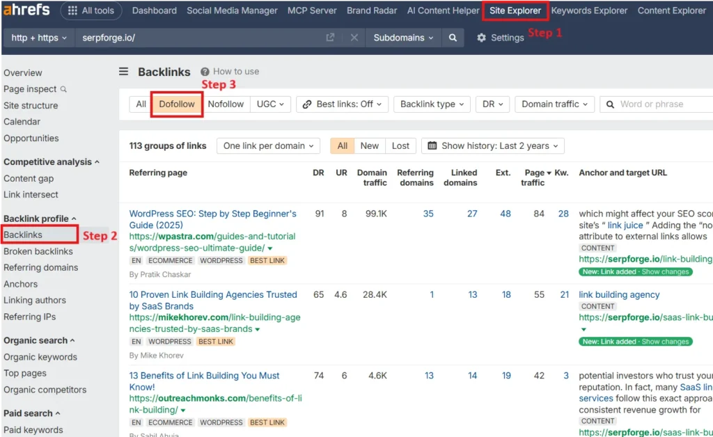 Backlink overview Backlink overview
