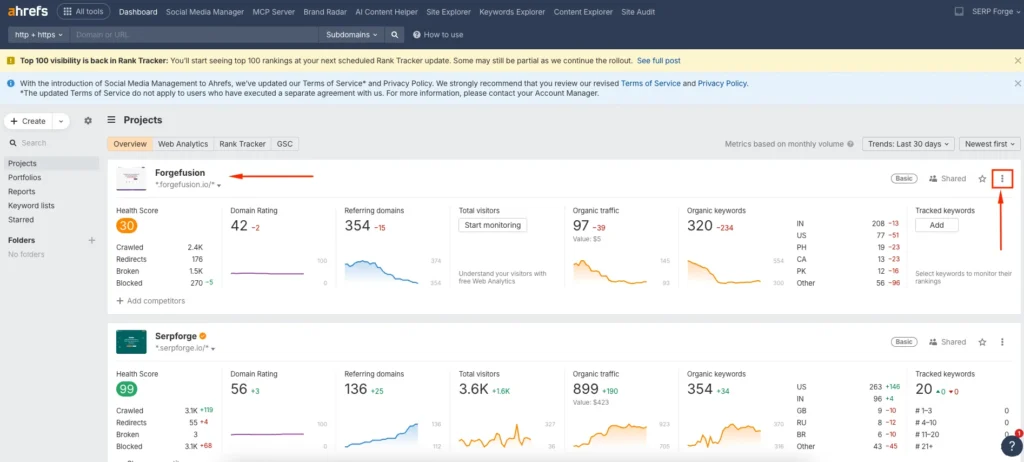 Delete Project from Dashboard Delete Project from Dashboard