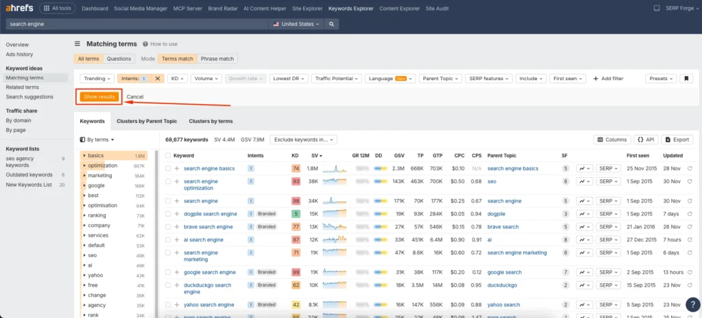 Keyword intents Keyword intents