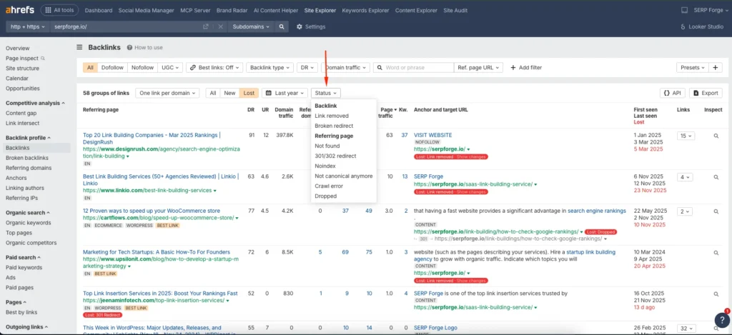 Status filter Status filter