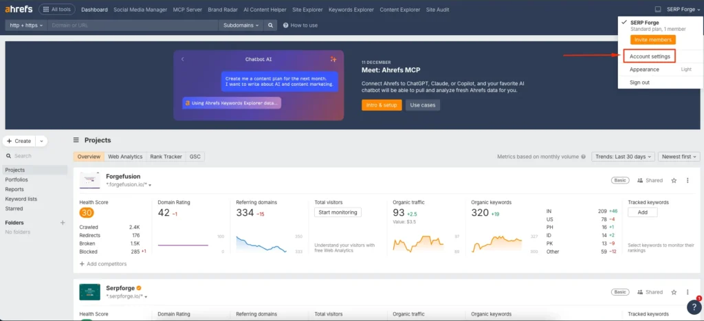 Account Settings Panel