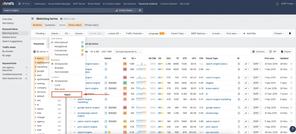 Keyword Explorer intents Keyword Explorer intents