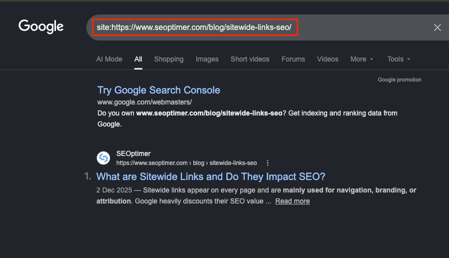 Verify the Page Is Indexed