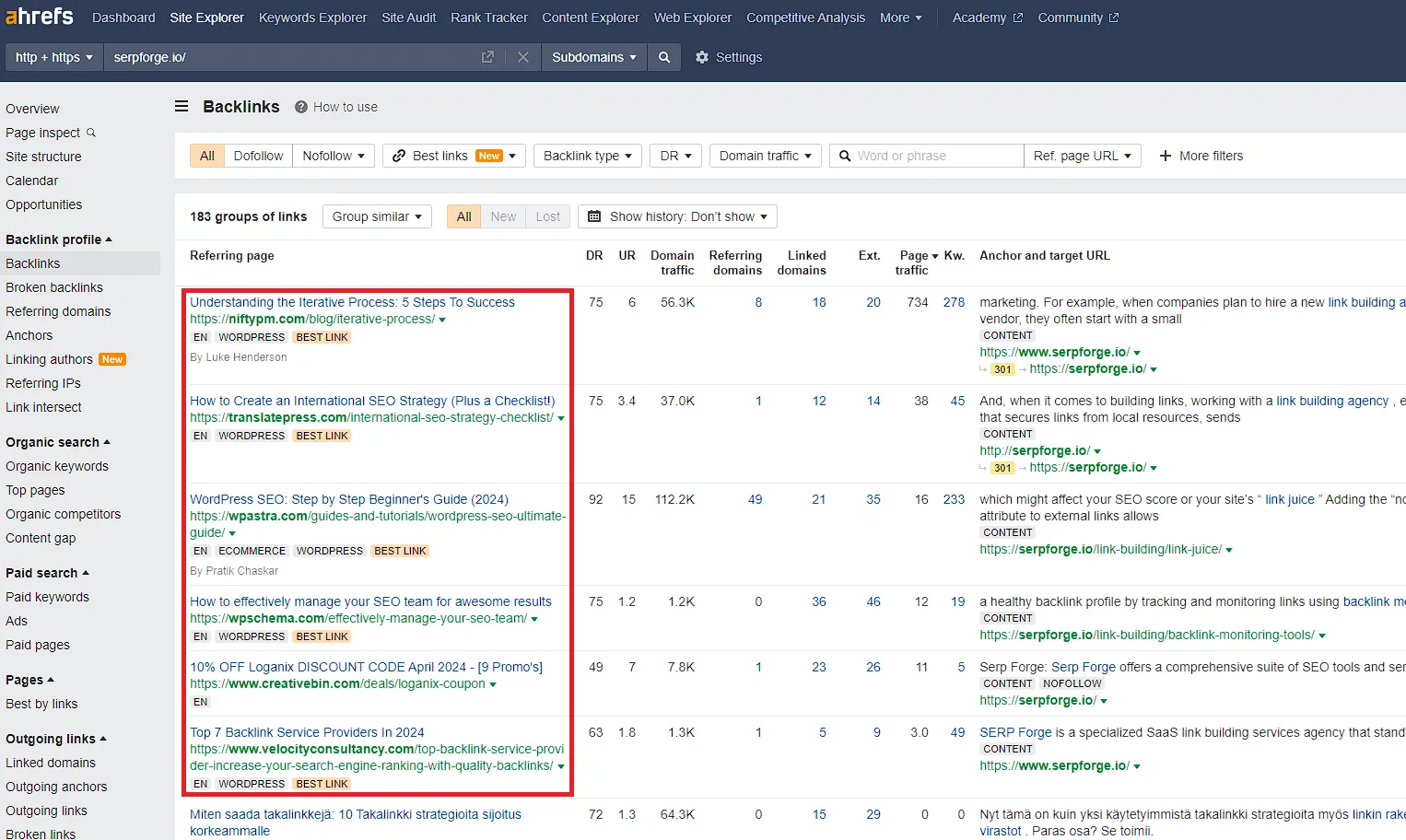 backlinks from top sites