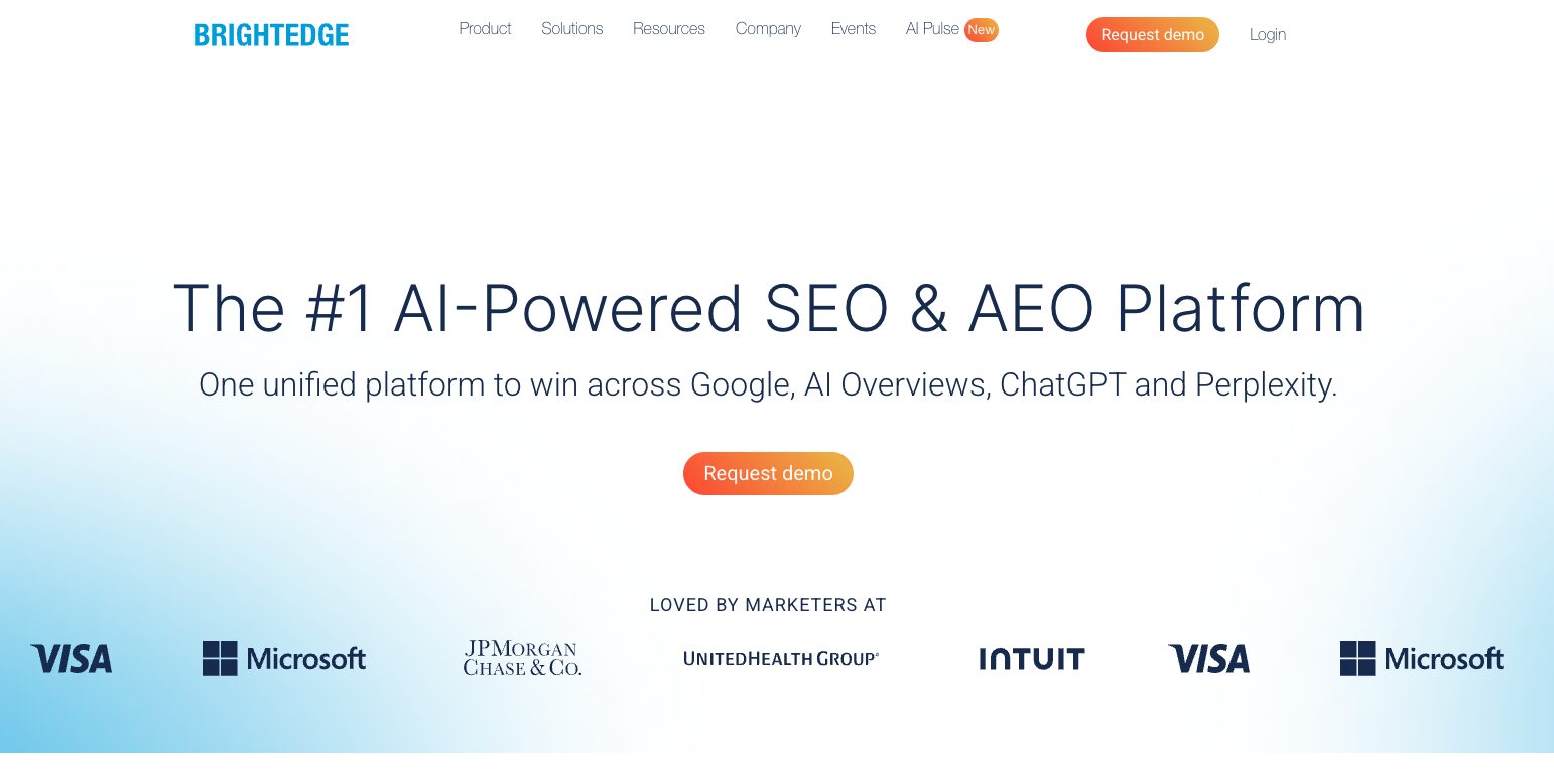 BrightEdge homepage: The #1 AI-Powered SEO & AEO Platform trusted by Visa, Microsoft, Intuit