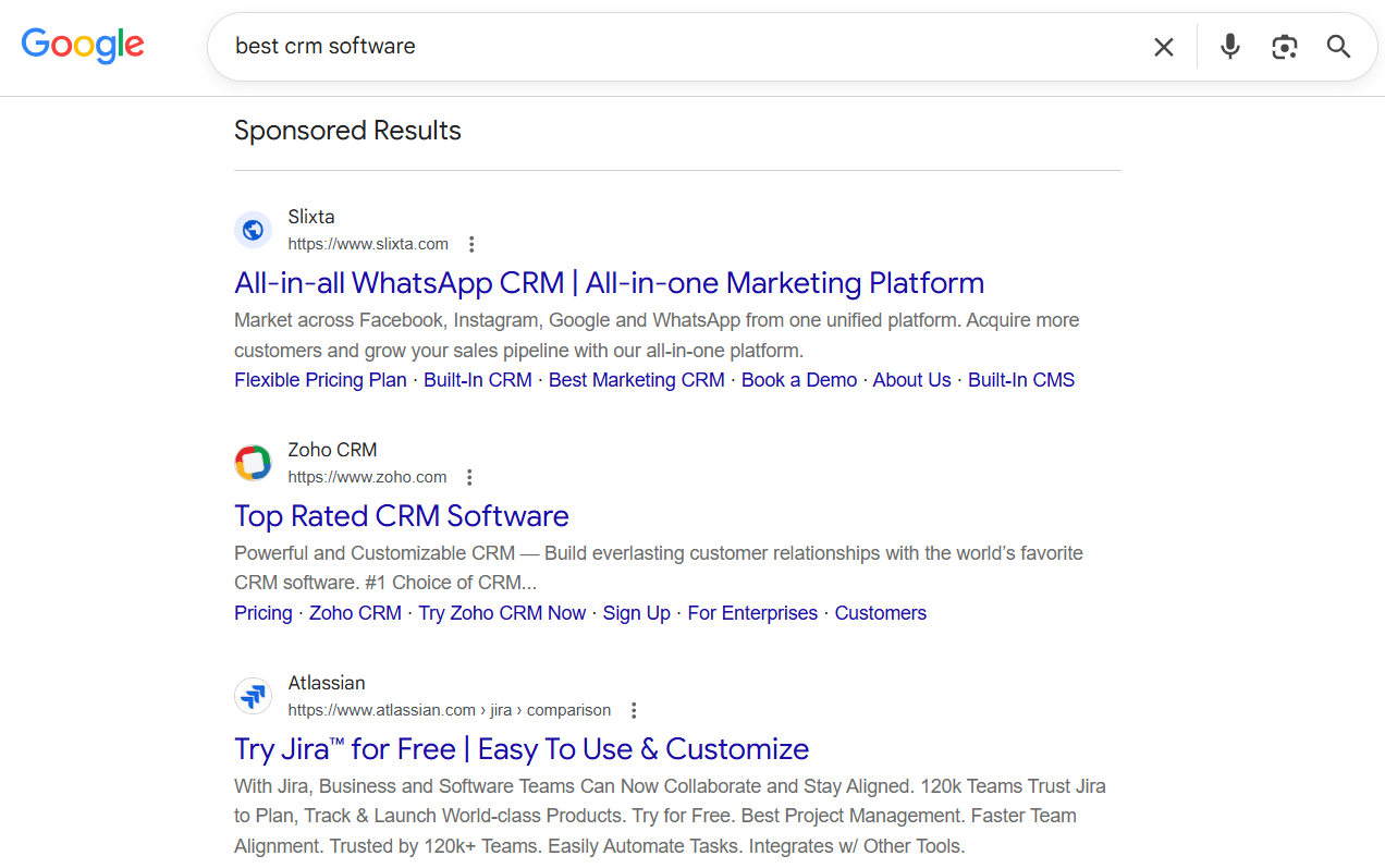 Best CRM Software search Query on Google