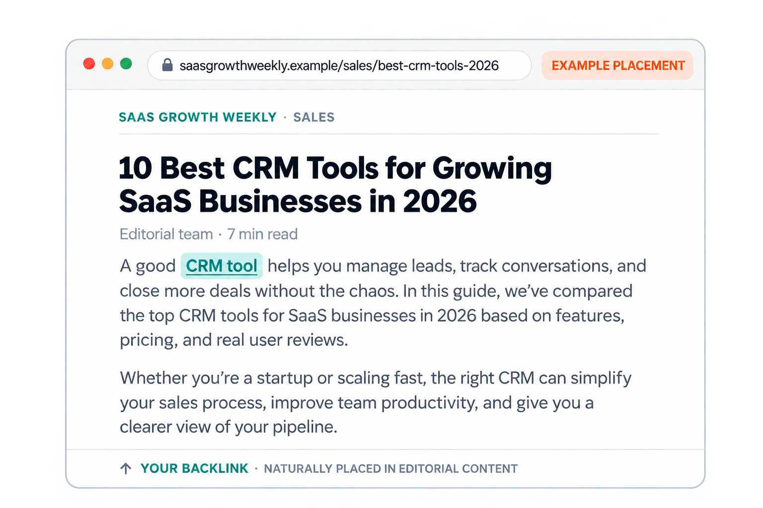 SaaS CRM Editorial Browser Mockup