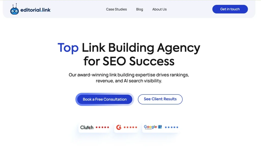 Editorial.Link SaaS link building agency homepage