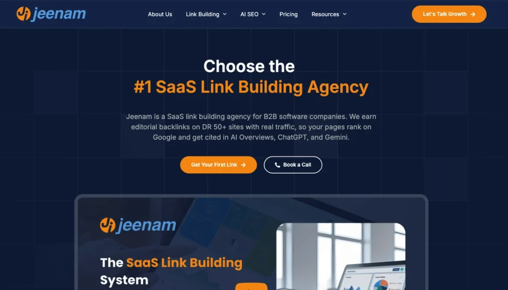 Jeenam SaaS link building agency homepage
