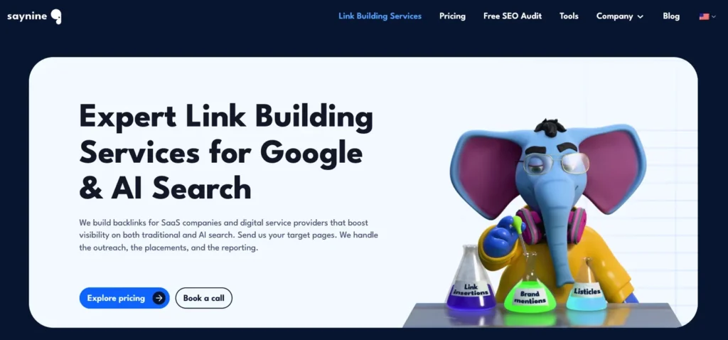 SayNine SaaS link building agency homepage