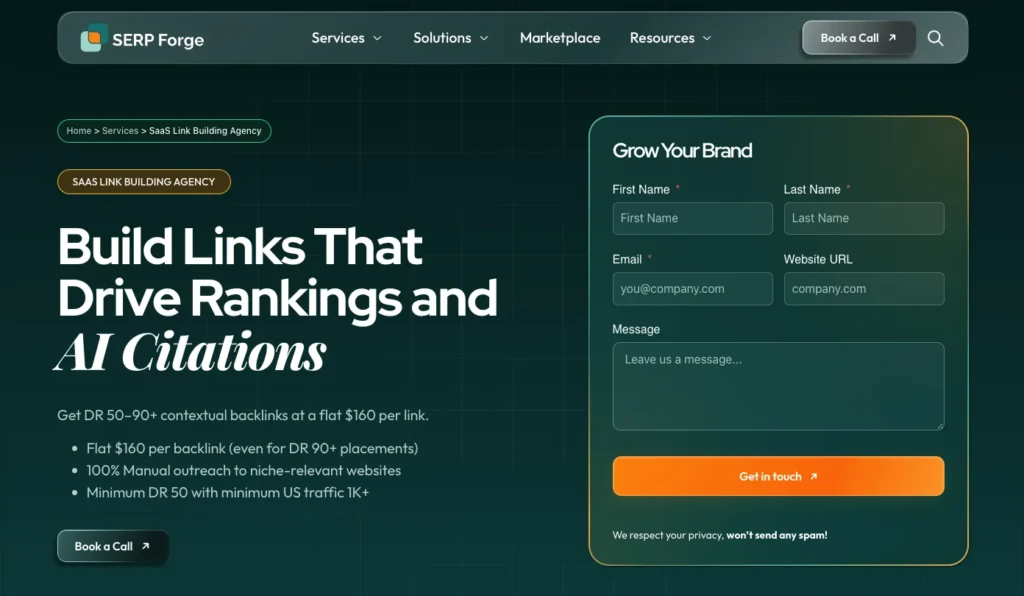 SERP Forge SaaS link building agency homepage