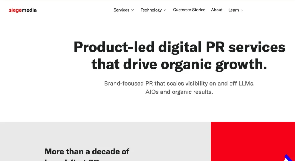 Siege Media SaaS link building agency homepage