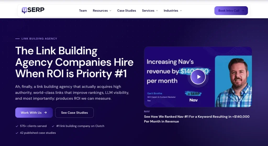 uSERP SaaS link building agency homepage